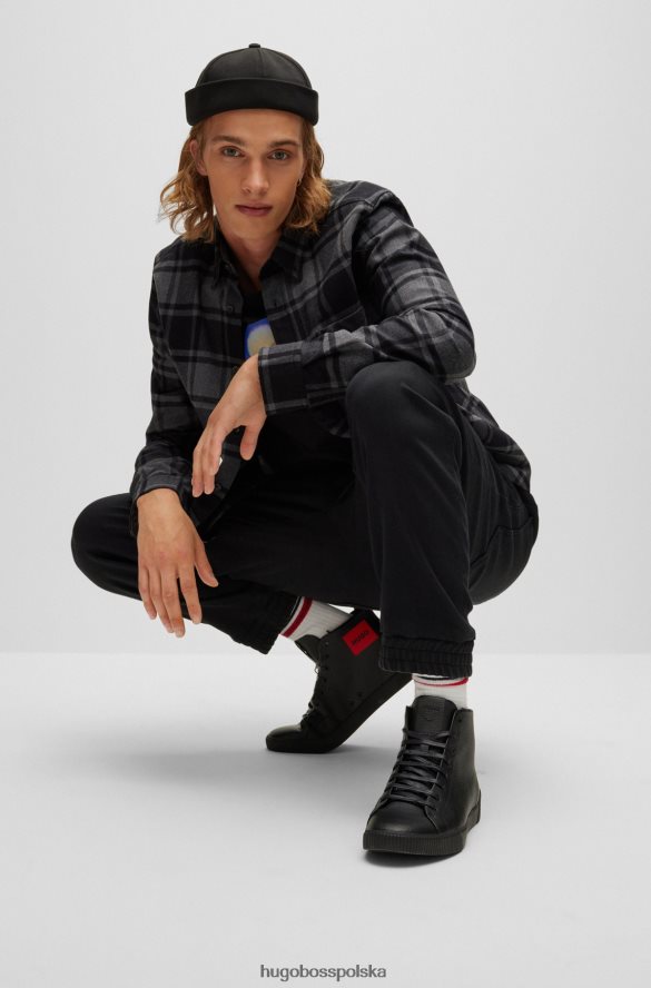 Hugo Boss buty sportowe ze skóry ziarnistej z czerwoną metką z logo hugo czarne czarny R0X0H64757