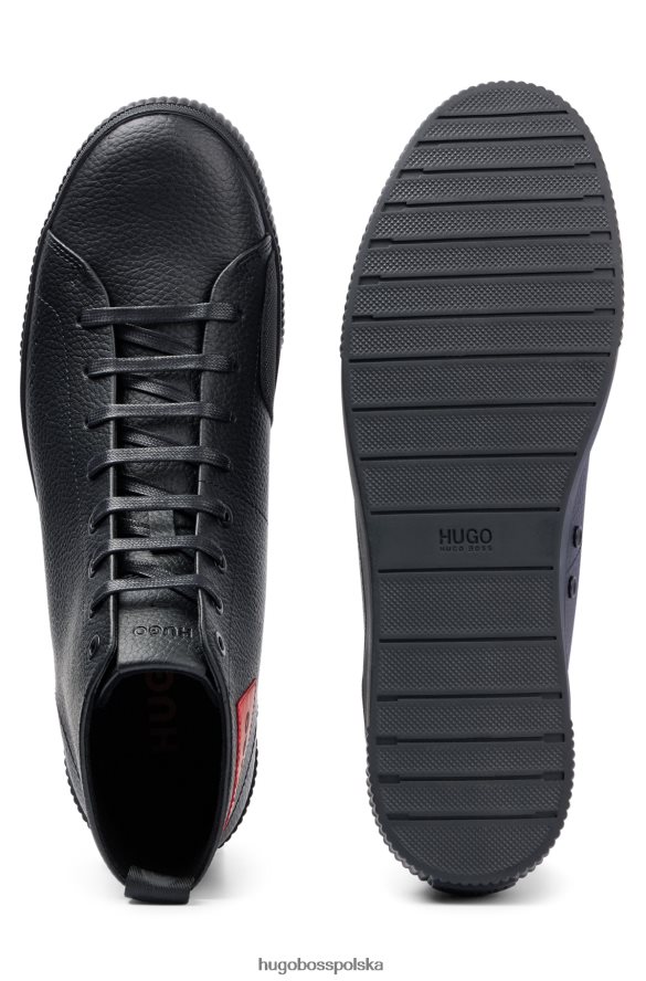 Hugo Boss buty sportowe ze skóry ziarnistej z czerwoną metką z logo hugo czarne czarny R0X0H64757