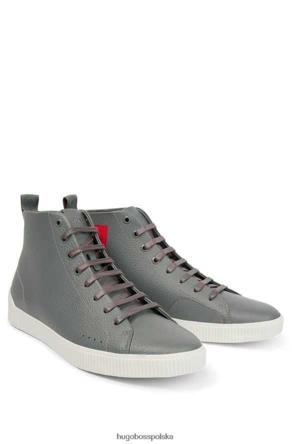 Hugo Boss buty sportowe ze skóry ziarnistej z czerwoną metką z logo, szare hugo szary R0X0H64761