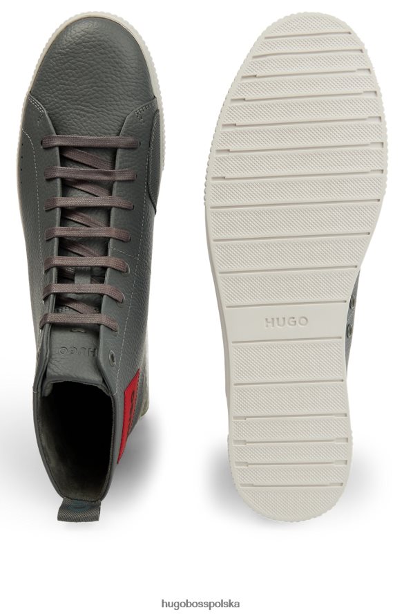 Hugo Boss buty sportowe ze skóry ziarnistej z czerwoną metką z logo, szare hugo szary R0X0H64761
