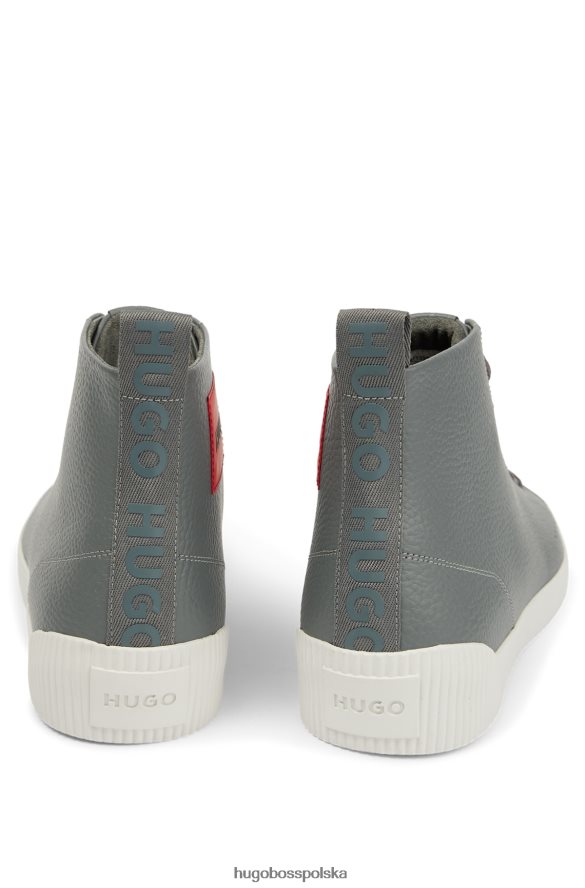 Hugo Boss buty sportowe ze skóry ziarnistej z czerwoną metką z logo, szare hugo szary R0X0H64761