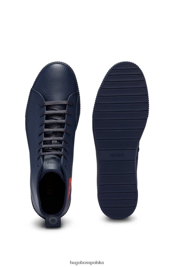 Hugo Boss ciemnoniebieskie buty sportowe hugo ze skóry ziarnistej z czerwoną metką z logo ciemny niebieski R0X0H64758