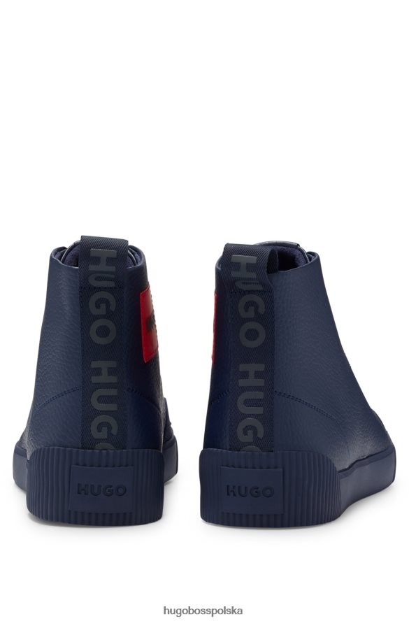 Hugo Boss ciemnoniebieskie buty sportowe hugo ze skóry ziarnistej z czerwoną metką z logo ciemny niebieski R0X0H64758