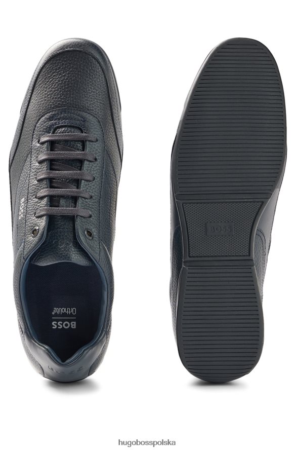 Hugo Boss ciemnoniebieskie buty sportowe typu hugo z perforowaną i ziarnistą skórą ciemny niebieski R0X0H64762
