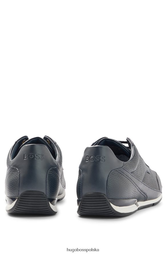 Hugo Boss ciemnoniebieskie buty sportowe typu hugo z perforowaną i ziarnistą skórą ciemny niebieski R0X0H64762
