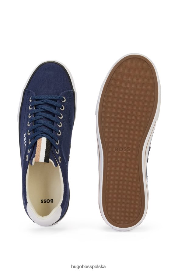 Hugo Boss ciemnoniebieskie buty sportowe z płótna bawełnianego z charakterystycznym paskiem hugo ciemny niebieski R0X0H64692
