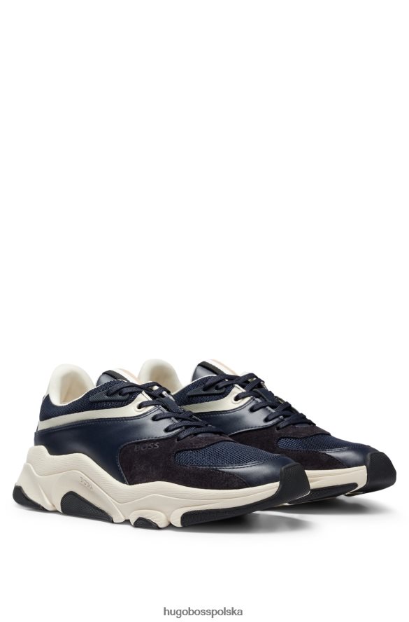 Hugo Boss ciemnoniebieskie hybrydowe buty sportowe ze skórzanymi wykończeniami hugo ciemny niebieski R0X0H64774