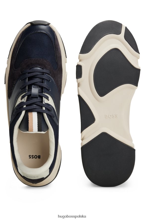 Hugo Boss ciemnoniebieskie hybrydowe buty sportowe ze skórzanymi wykończeniami hugo ciemny niebieski R0X0H64774