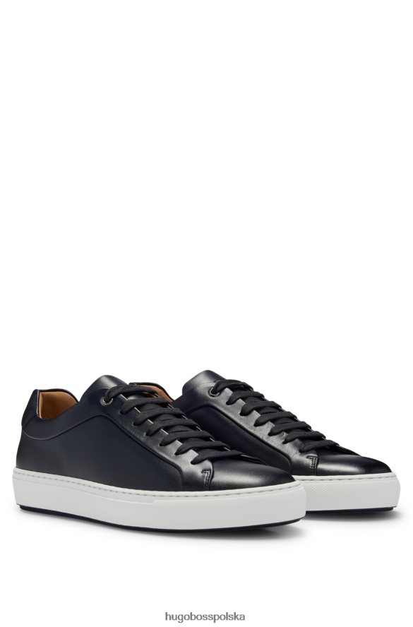 Hugo Boss ciemnoniebieskie, niskoprofilowe buty sportowe hugo z polerowanej skóry z gumową podeszwą ciemny niebieski R0X0H64783