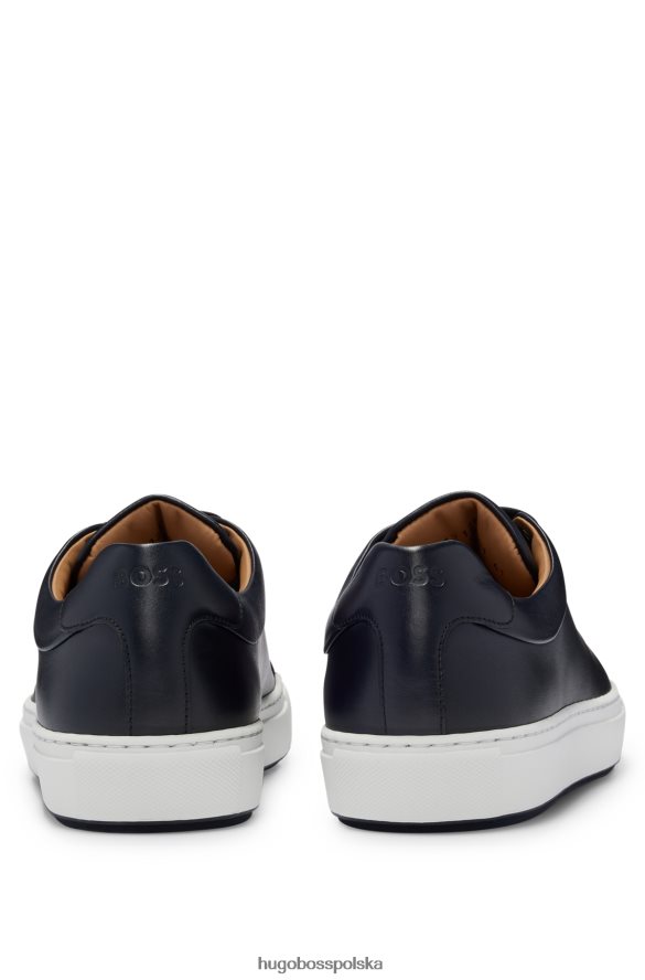 Hugo Boss ciemnoniebieskie, niskoprofilowe buty sportowe hugo z polerowanej skóry z gumową podeszwą ciemny niebieski R0X0H64783