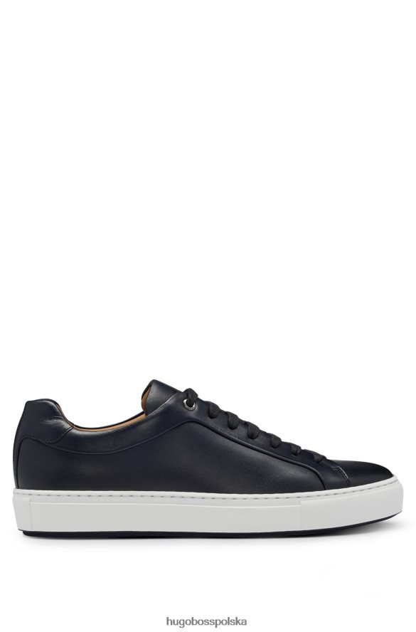 Hugo Boss ciemnoniebieskie, niskoprofilowe buty sportowe hugo z polerowanej skóry z gumową podeszwą ciemny niebieski R0X0H64783