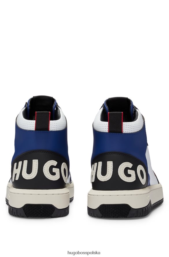 Hugo Boss ciemnoniebieskie, wysokie buty sportowe z różnych materiałów, z logo hugo na plecach ciemny niebieski R0X0H64998