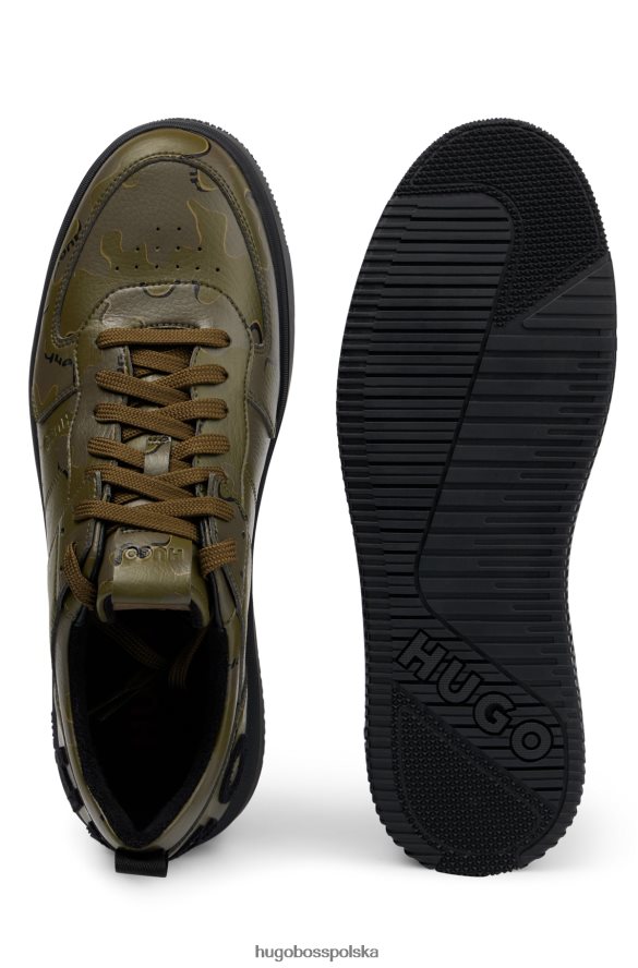 Hugo Boss ciemnozielone buty sportowe hugo ze sztucznej skóry z kamuflażowym nadrukiem i logo ciemnozielony R0X0H64900