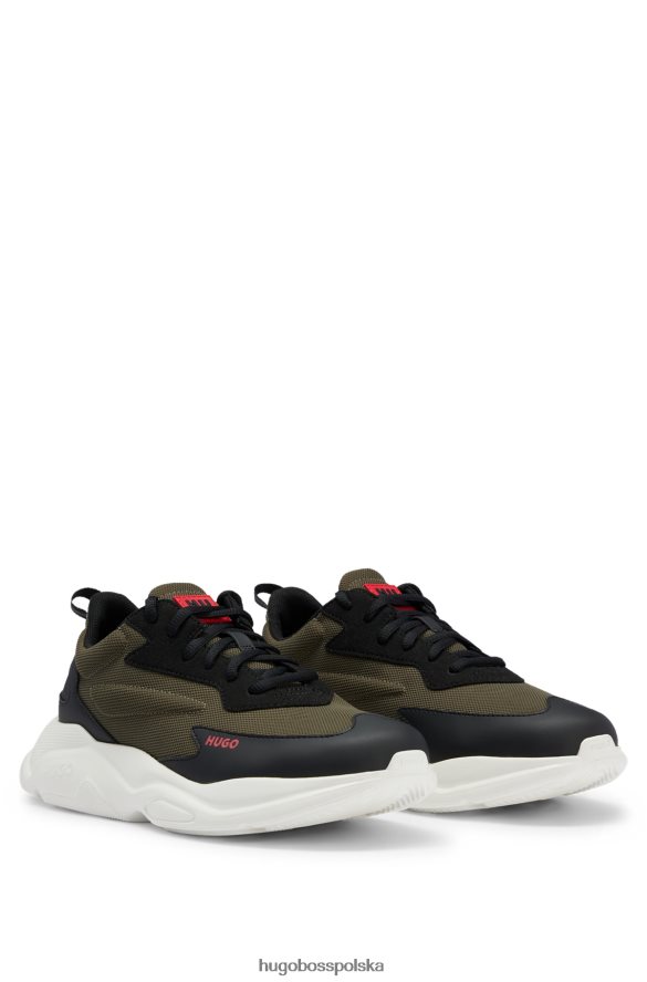 Hugo Boss ciemnozielone buty sportowe inspirowane bieganiem, wykonane z różnych materiałów, z detalami z logo hugo ciemnozielony R0X0H64898