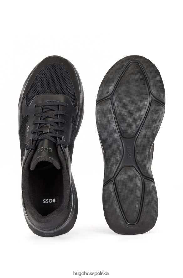Hugo Boss czarne hybrydowe buty sportowe hugo z łączoną skórą i siatką czarny R0X0H64701