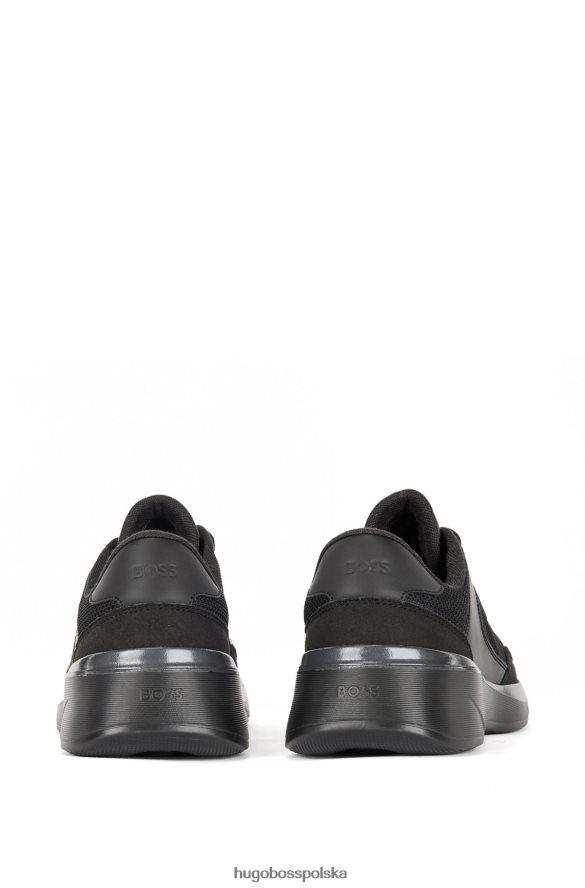 Hugo Boss czarne hybrydowe buty sportowe hugo z łączoną skórą i siatką czarny R0X0H64701