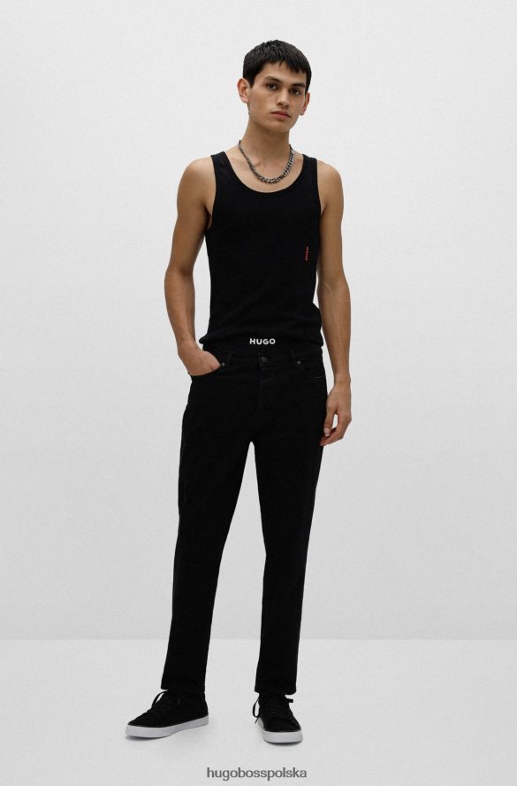 Hugo Boss czarne płócienne tenisówki z czerwoną naszywką z logo i gumową podeszwą hugo czarny R0X0H64750