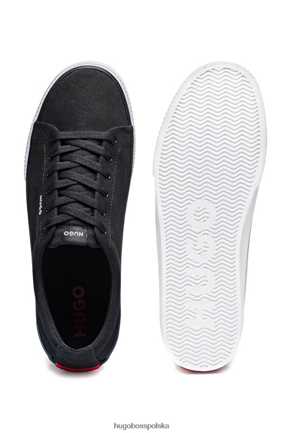 Hugo Boss czarne płócienne tenisówki z czerwoną naszywką z logo i gumową podeszwą hugo czarny R0X0H64750