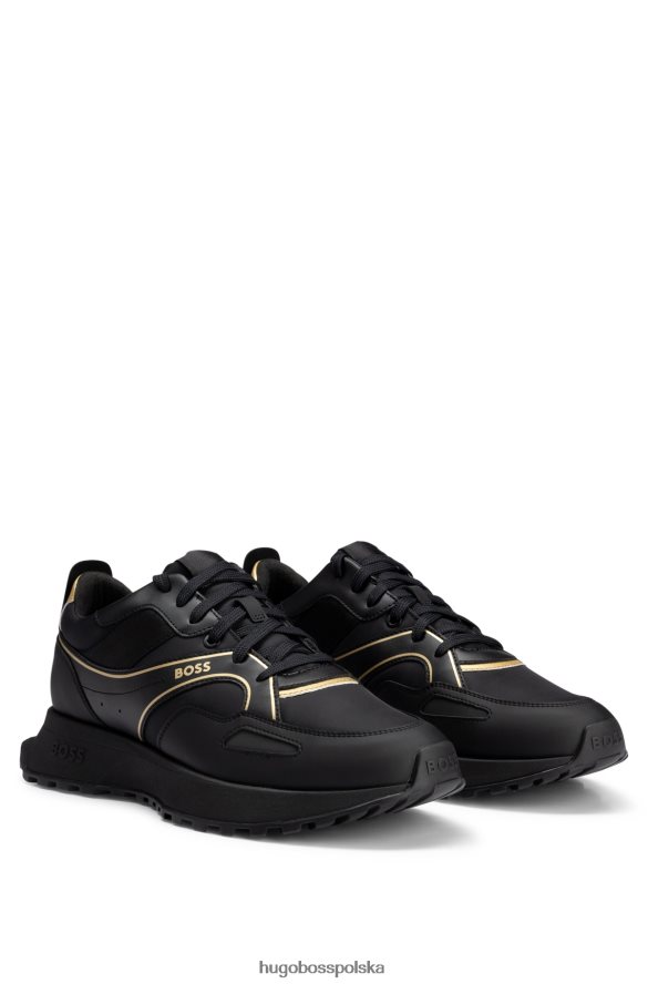 Hugo Boss czarne sportowe buty sportowe hugo z różnych materiałów z metalicznymi akcentami czarny R0X0H64682