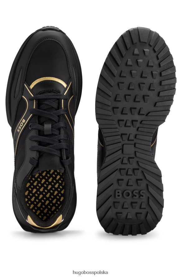 Hugo Boss czarne sportowe buty sportowe hugo z różnych materiałów z metalicznymi akcentami czarny R0X0H64682