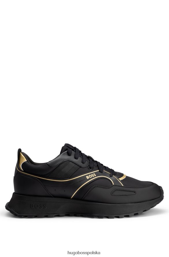Hugo Boss czarne sportowe buty sportowe hugo z różnych materiałów z metalicznymi akcentami czarny R0X0H64682