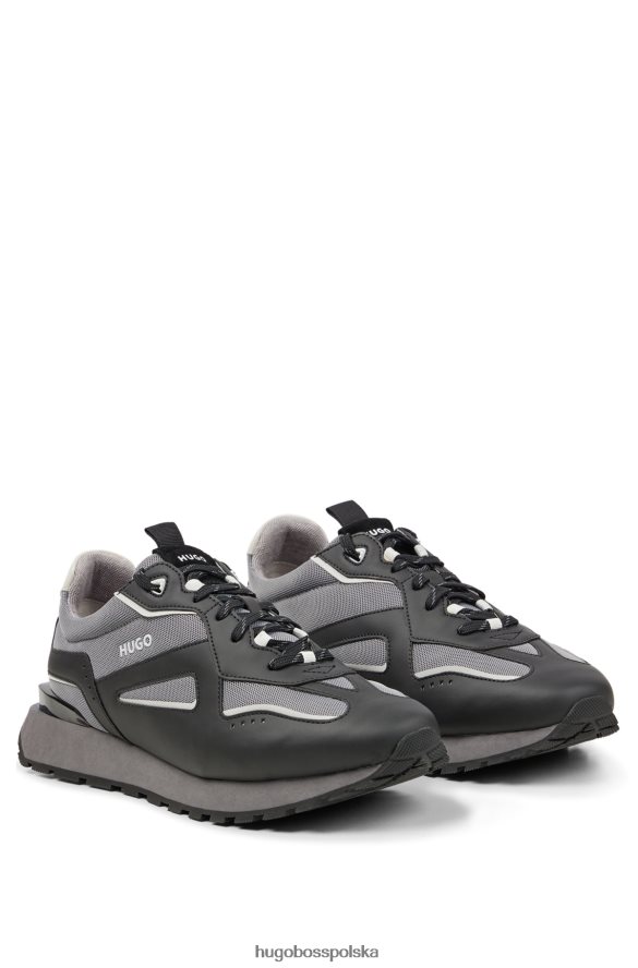 Hugo Boss czarne sznurowane buty sportowe hugo z różnych materiałów czarny szary R0X0H64826
