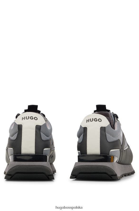Hugo Boss czarne sznurowane buty sportowe hugo z różnych materiałów czarny szary R0X0H64826