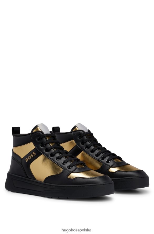 Hugo Boss czarne wysokie buty sportowe z różnych materiałów z panelami z efektem metalicznym hugo czarny R0X0H64862