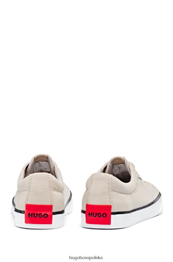 Hugo Boss jasnobeżowe płócienne buty sportowe hugo z czerwoną naszywką z logo i gumową podeszwą jasny beż R0X0H64752