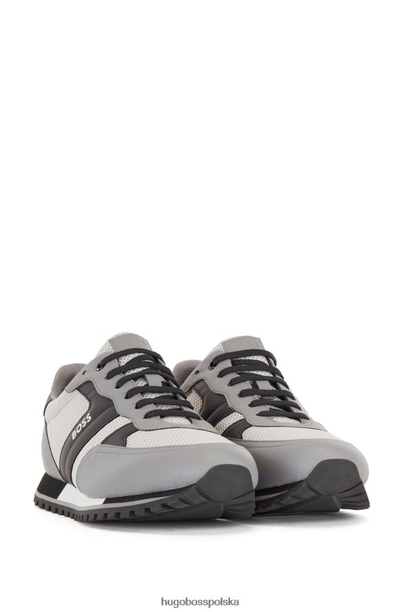 Hugo Boss jasnoszare buty sportowe z siateczki z logo i gumowanymi akcentami hugo jasnoszary R0X0H64768