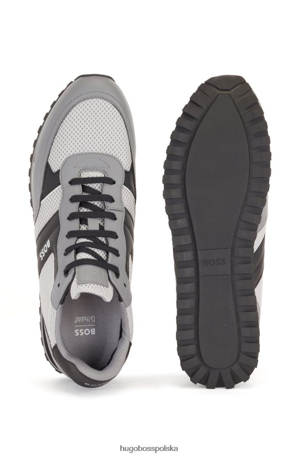 Hugo Boss jasnoszare buty sportowe z siateczki z logo i gumowanymi akcentami hugo jasnoszary R0X0H64768