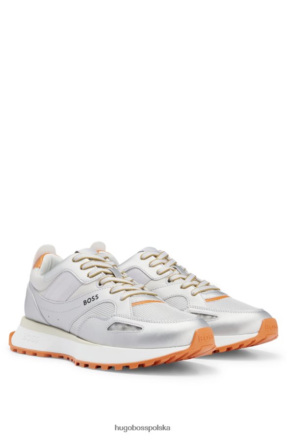 Hugo Boss metaliczne buty sportowe z różnych materiałów w popowych kolorach hugo silver srebro R0X0H64700