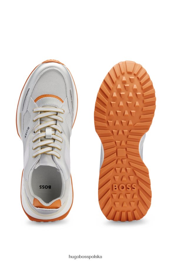 Hugo Boss metaliczne buty sportowe z różnych materiałów w popowych kolorach hugo silver srebro R0X0H64700