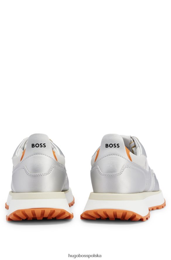 Hugo Boss metaliczne buty sportowe z różnych materiałów w popowych kolorach hugo silver srebro R0X0H64700