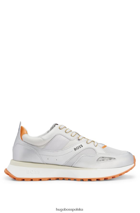 Hugo Boss metaliczne buty sportowe z różnych materiałów w popowych kolorach hugo silver srebro R0X0H64700