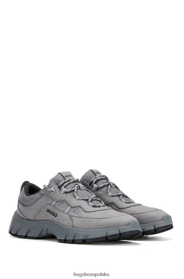 Hugo Boss szare hybrydowe buty sportowe hugo z mikrofibry i sportowej siateczki szary R0X0H64968