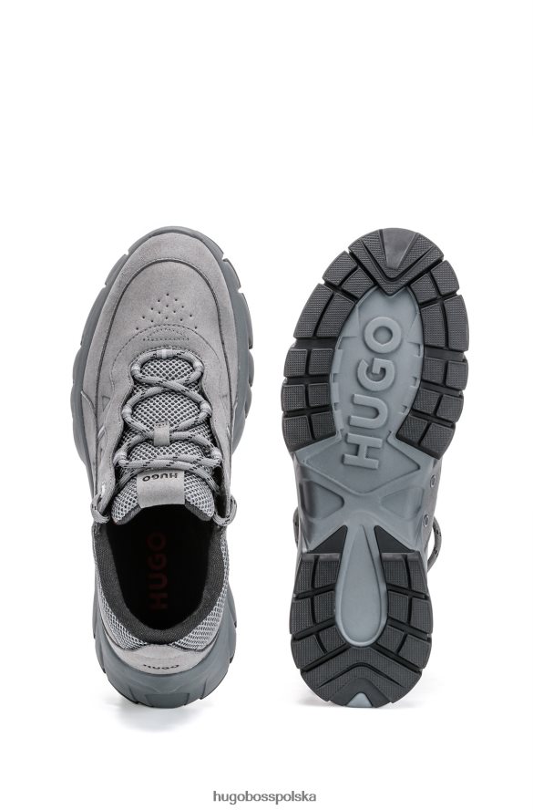 Hugo Boss szare hybrydowe buty sportowe hugo z mikrofibry i sportowej siateczki szary R0X0H64968