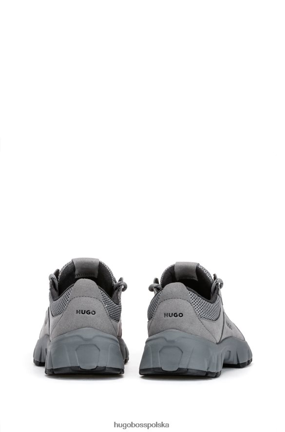 Hugo Boss szare hybrydowe buty sportowe hugo z mikrofibry i sportowej siateczki szary R0X0H64968