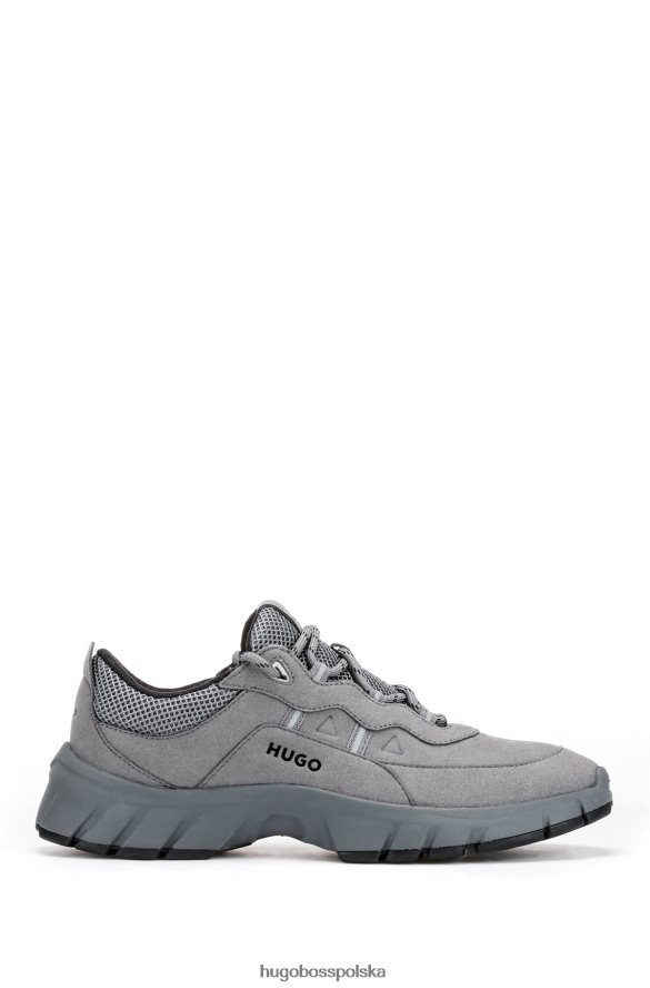 Hugo Boss szare hybrydowe buty sportowe hugo z mikrofibry i sportowej siateczki szary R0X0H64968
