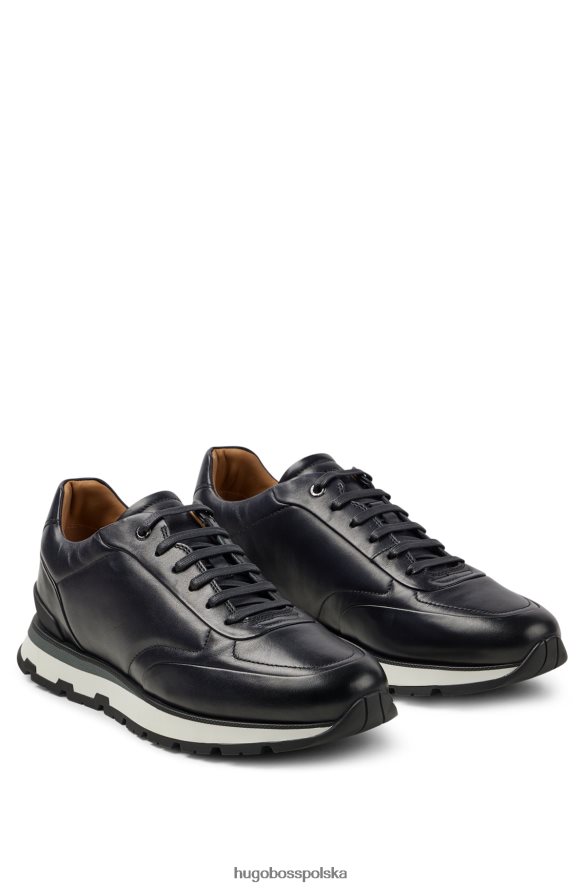 Hugo Boss sznurowane buty sportowe z włoskiej skóry z efektem polerowania w kolorze ciemnoniebieskim hugo ciemny niebieski R0X0H64911