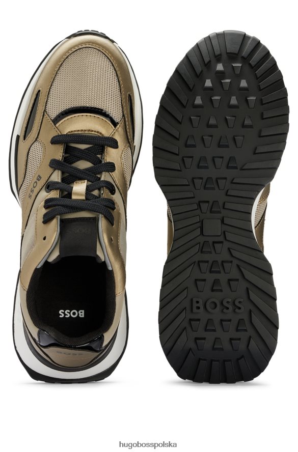 Hugo Boss tenisówki ze szczotkowanego metalu z różnych materiałów, jasnobrązowy hugo jasnobrązowy R0X0H64799