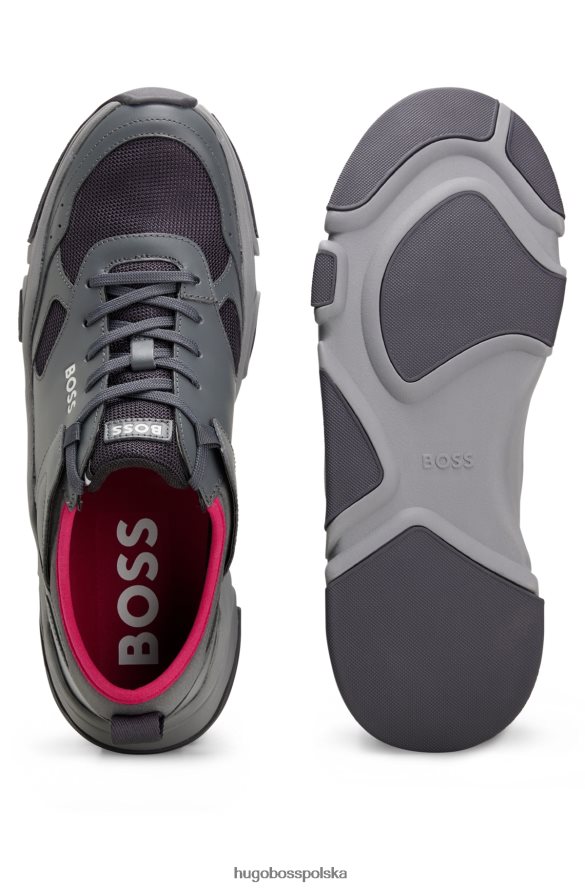 Hugo Boss x ajbxng buty sportowe ze skóry i siateczki z detalami z logo ciemno szary R0X0H65022
