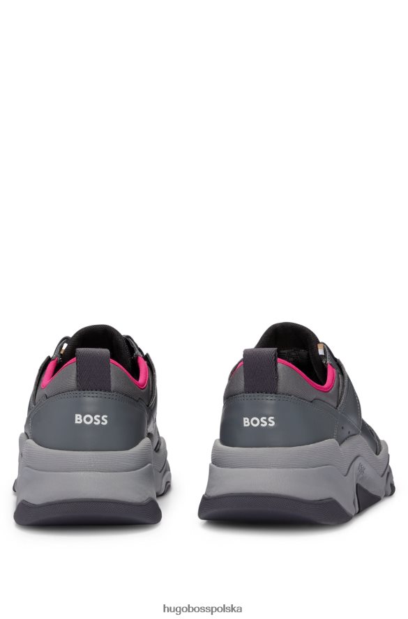 Hugo Boss x ajbxng buty sportowe ze skóry i siateczki z detalami z logo ciemno szary R0X0H65022