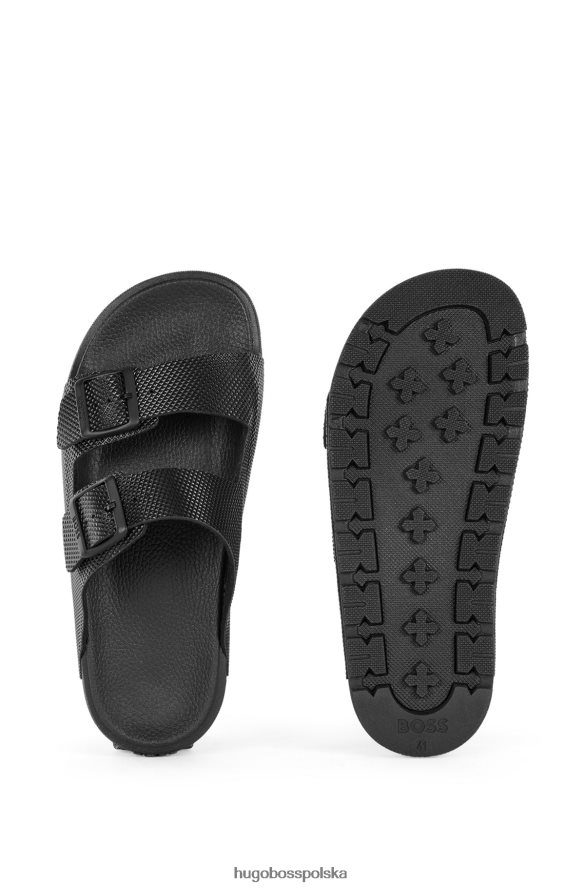 Hugo Boss Czarne sandały hugo z dwoma paskami i strukturalną cholewką czarny R0X0H64962