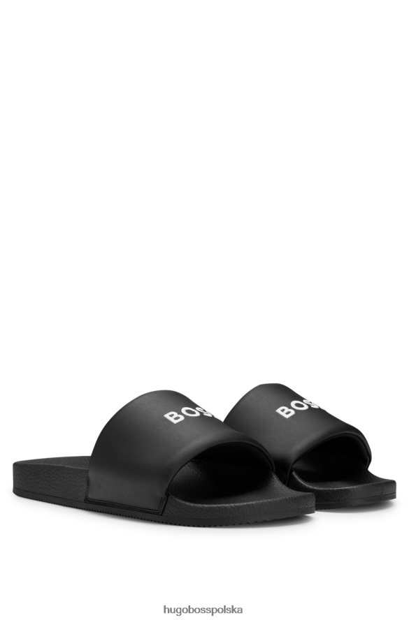 Hugo Boss Czarne, włoskie klapki hugo z haftowanym logo czarny R0X0H65010