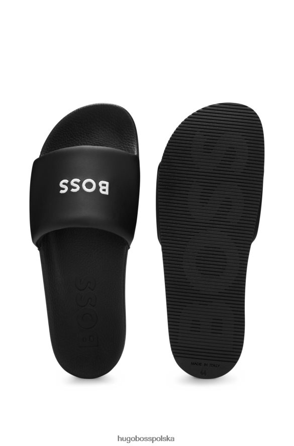 Hugo Boss Czarne, włoskie klapki hugo z haftowanym logo czarny R0X0H65010