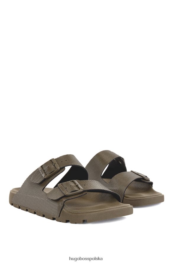 Hugo Boss Sandały w kolorze khaki z dwoma paskami i strukturalną cholewką hugo khaki R0X0H64965