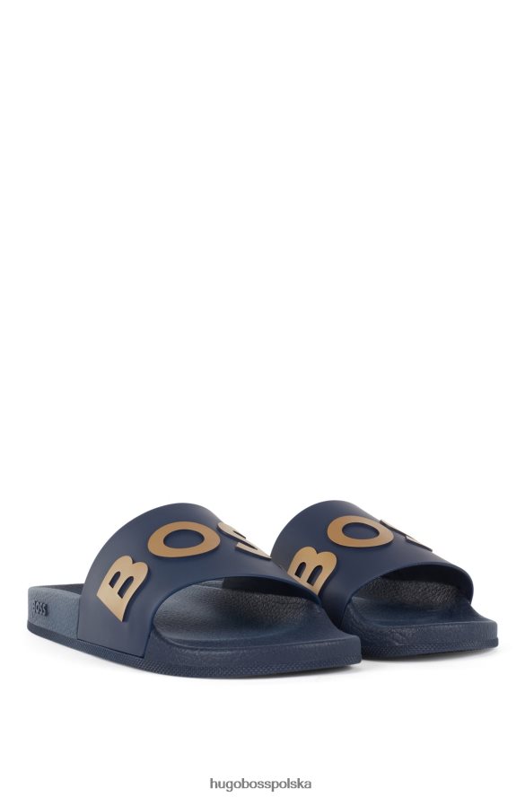 Hugo Boss ciemnoniebieskie, włoskie klapki hugo z kontrastowym paskiem z logo ciemny niebieski R0X0H64802