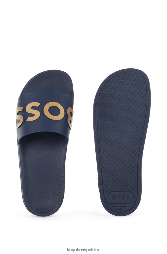 Hugo Boss ciemnoniebieskie, włoskie klapki hugo z kontrastowym paskiem z logo ciemny niebieski R0X0H64802