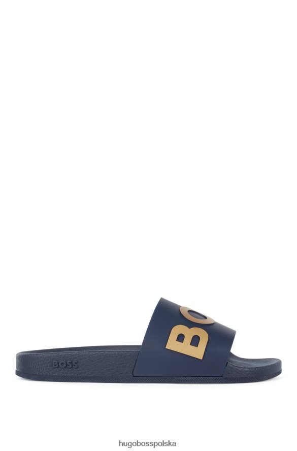 Hugo Boss ciemnoniebieskie, włoskie klapki hugo z kontrastowym paskiem z logo ciemny niebieski R0X0H64802